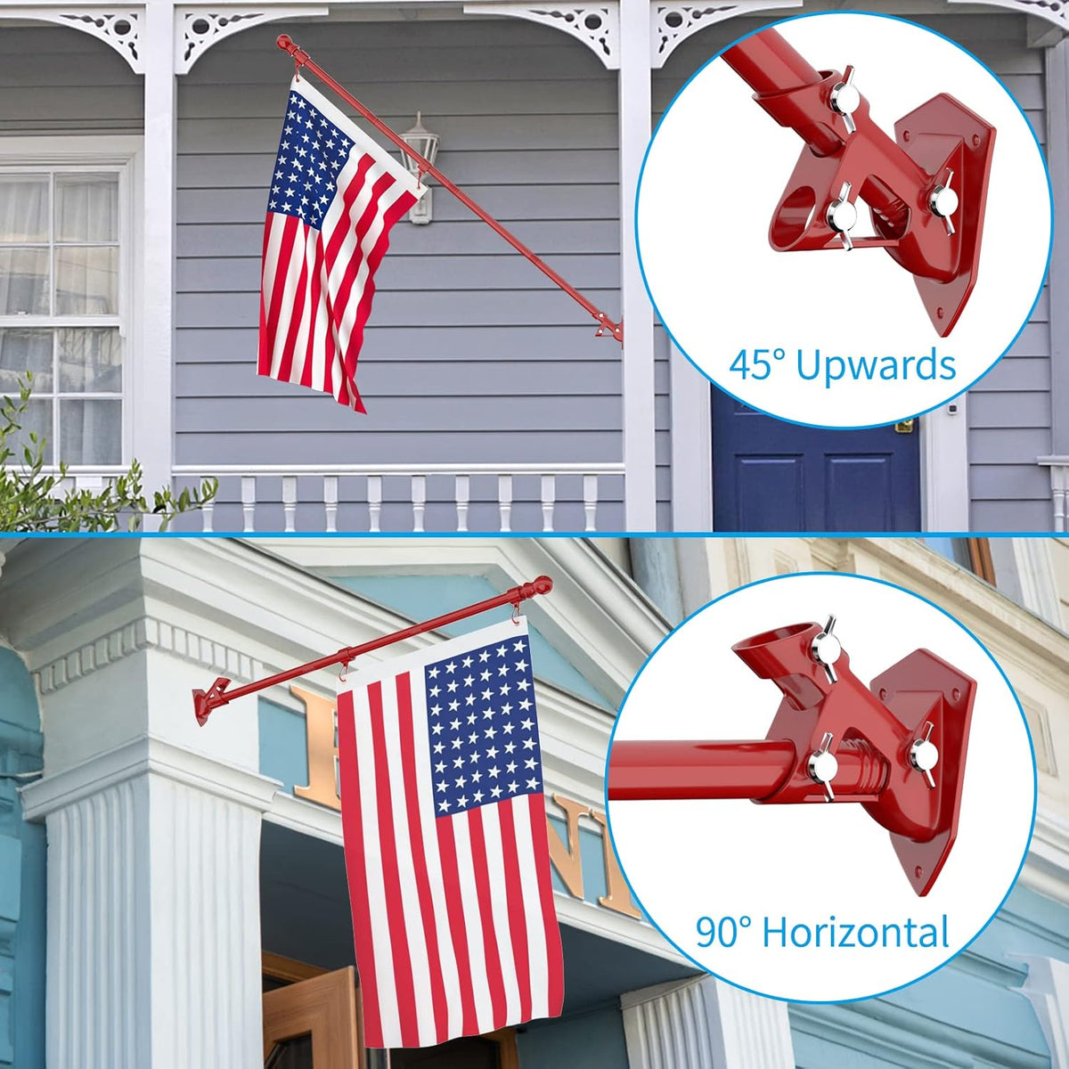 ZMTECH Flag Pole - Upgraded Bracket,(2 Packs) 6 FT Stainless Steel Flag Poles for Outside House, Residential or Commerical, Tangle Free Flag Pole Kit for American Flag (Without Flag, Red)