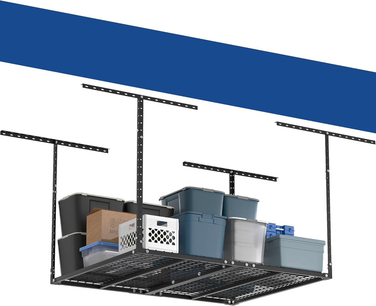 GIOTORENT 3x4FT Heavy Duty Overhead Garage Storage Rack - Adjustable Ceiling Shelving with 450lbs Weight Capacity, Metal Garage Organization System, Black