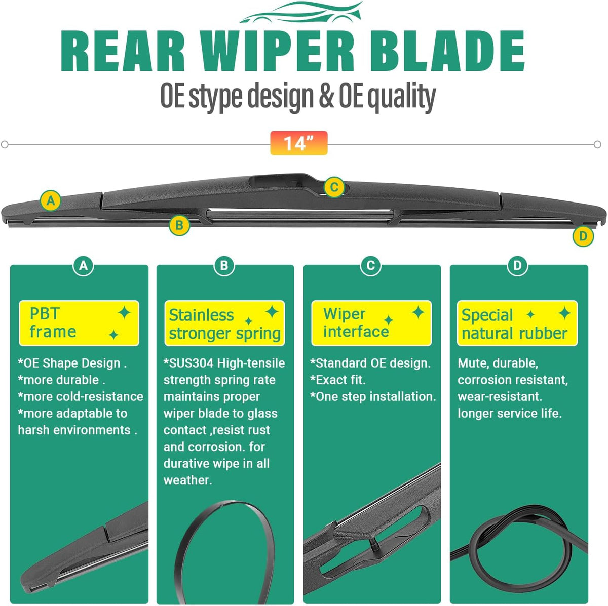 26" 20" 14" Windshield Wiper Blades Replacement for Volvo XC60 2012 2013 2014 2015 2016 2017 Premium All Weather Front Rear Wipers Set - OEM Quality (Pack of 3)
