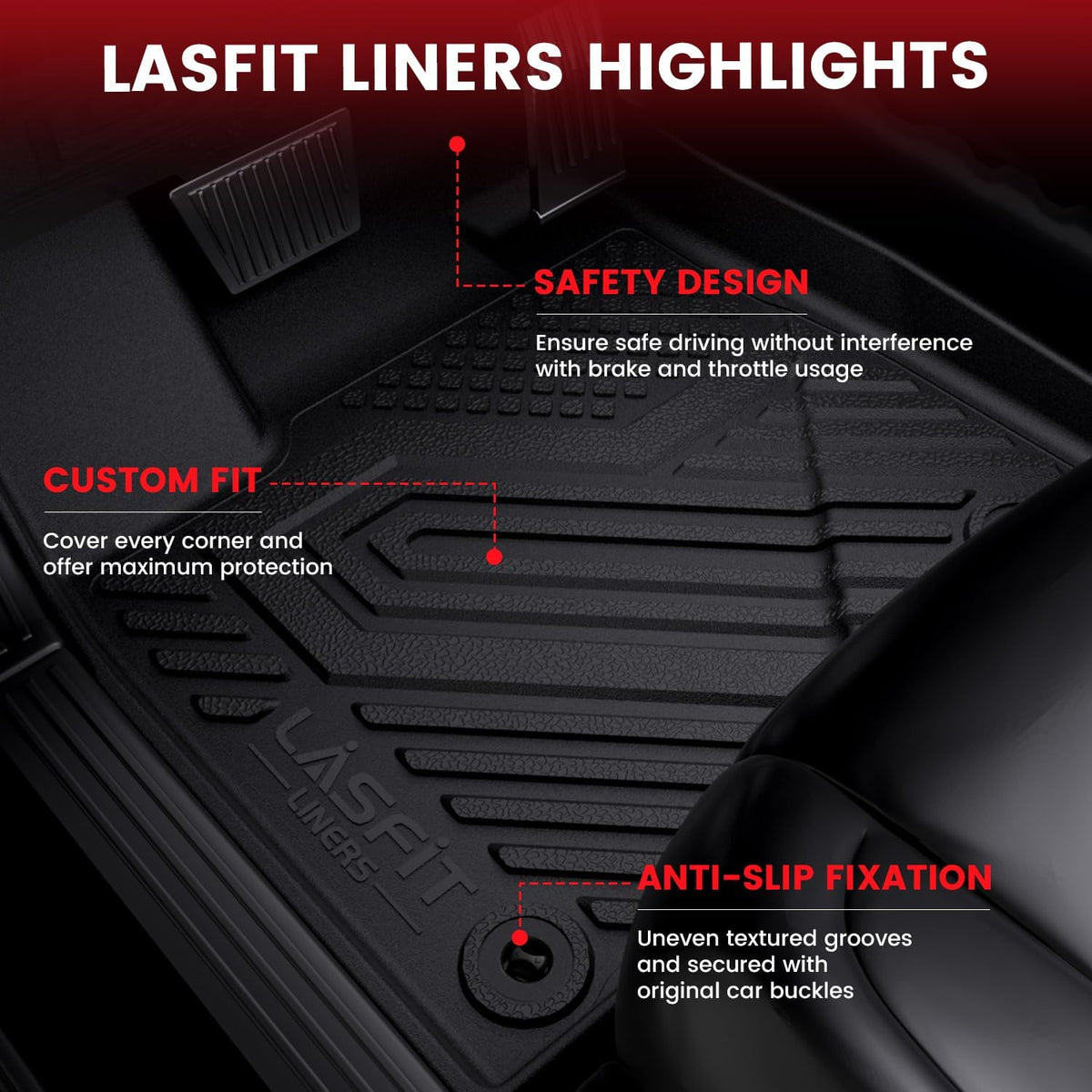 LASFIT Floor Mats & Cargo Liner Fit for Mazda 3 2025 2024 2023 2022 2021 2020 2019(Only Fits Sedan Models) All Weather TPE Floor Liners Front & Rear Row Full Set Accessories - Black