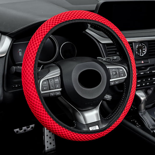 alpmosn Elastic Stretch Steering Wheel Cover, Universal Interior Accessories Steering Wheel Cover for Women & Men, Breathable Microfiber Ice Silk, Anti-Slip, Odorless, Easy Carry(Red)