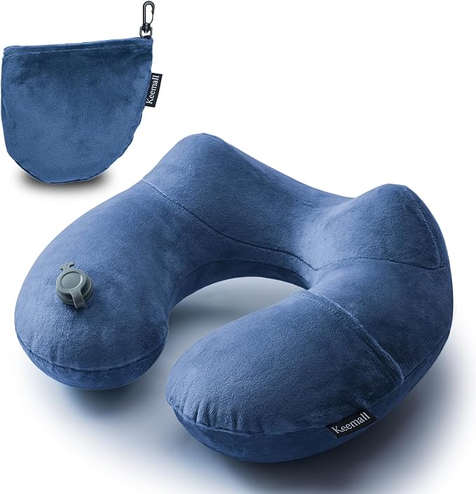 Inflatable Neck Pillow Airplane, Comfortable Inflatable Travel Neck Pillows for Airplanes Traveling on Plane, Soft Plush Cover Head Neck Rest Sleeping Long Flight for Car Train Office Home