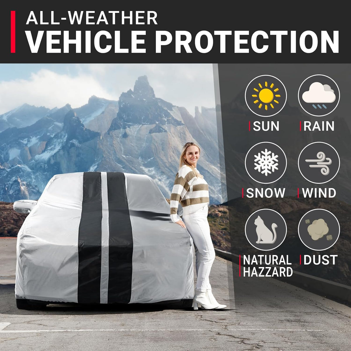 iCarCover Custom Car Cover for Pontiac Fiero GT Fastback (1985-1988) Waterproof All-Weather Rain Snow UV Sun Protector Full Exterior Indoor Outdoor Car Cover (Stripe - Gray/Black)