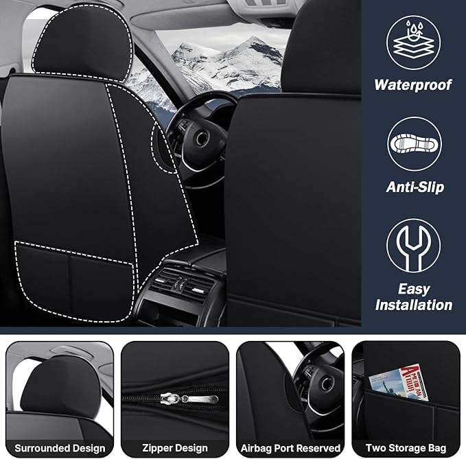 Car Seat Cover 8 Seats for Hyundai Palisade 2020-2025, Durable Wear Resistant Waterproof Sport Seat Covers,Breathable No Odor Premium Leather Vehicle Seat Covers. (Standard,Black)