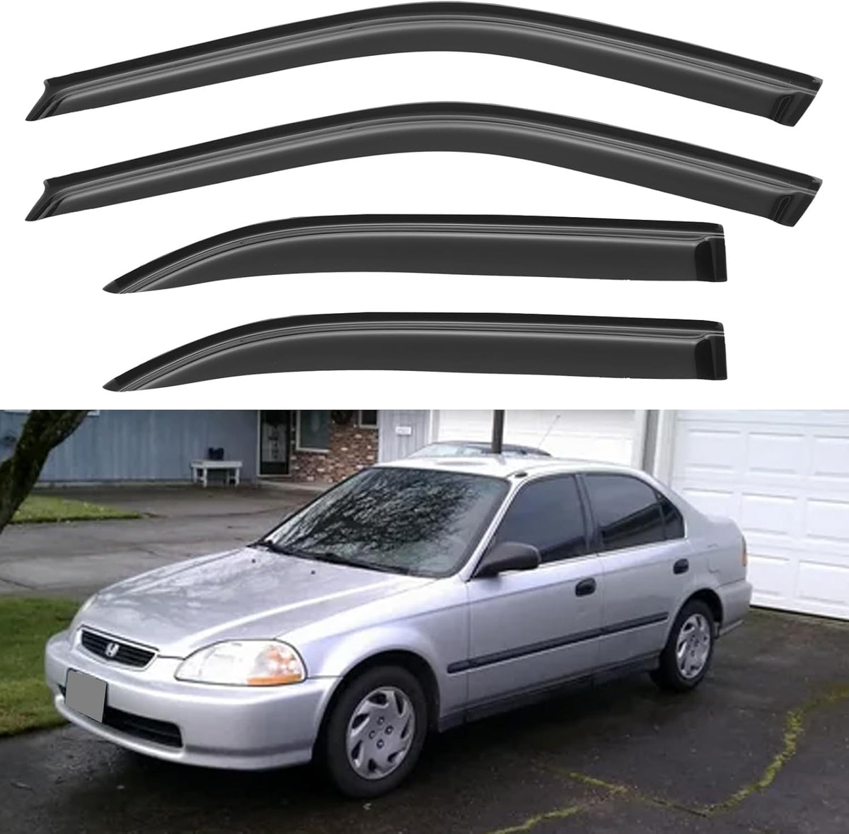 Window Visors Rain Guards Shield for 1996-2000 Honda Civic Sedan, Out-Channel Window Vent Wind Deflectors Visors Shades for 96-00 Civic