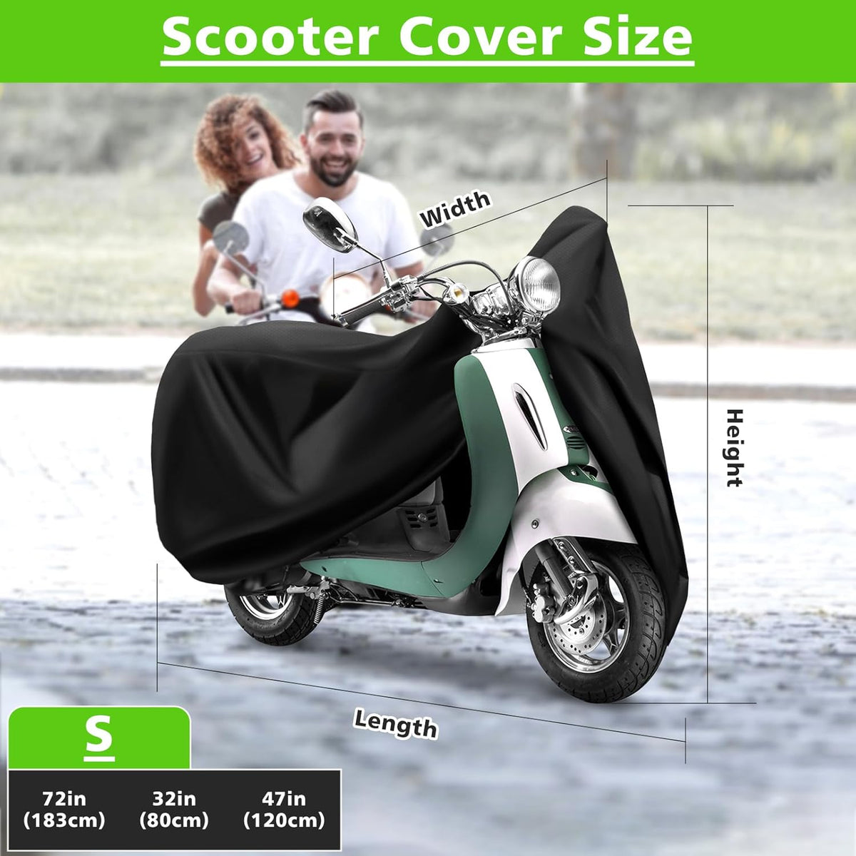COVERVIN Scooter Waterproof Cover Outdoor, Moped Cover & Vespa Cover for Honda Ruckus Yamaha 72″ Long (S)