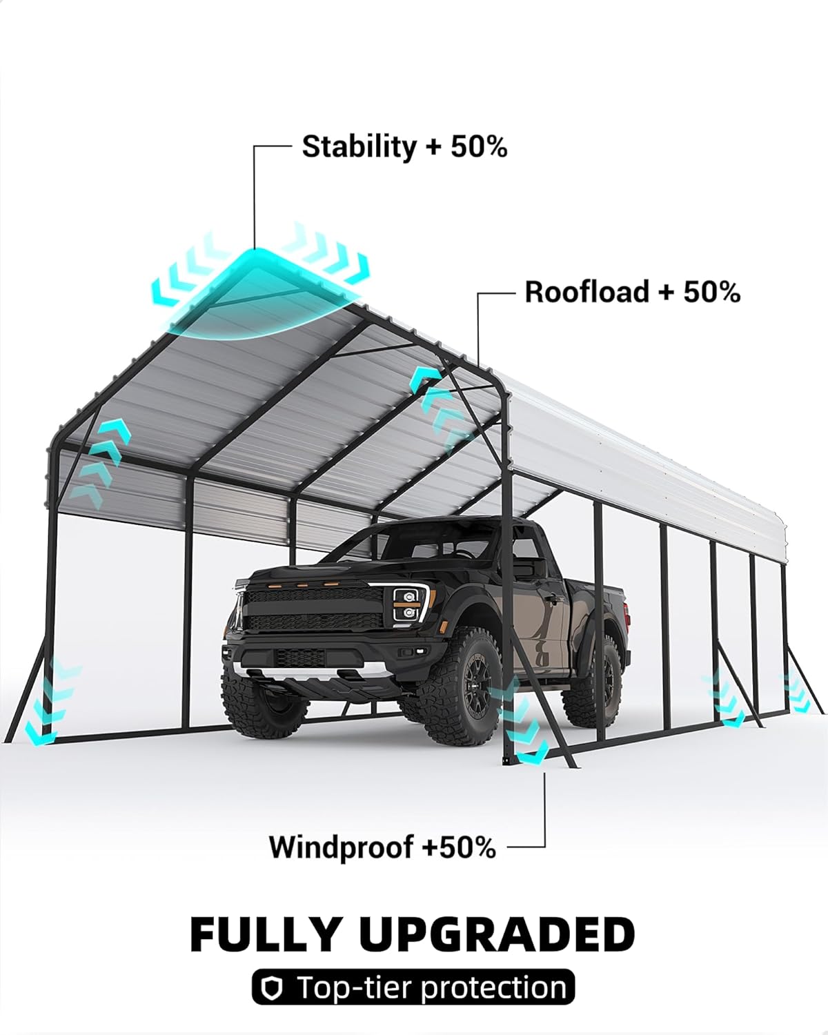 13'x26'x11' Oversized Metal Carport, Steel Heavy Duty Car Ports for All-Weather, Tall Carport for Full-Size Pickup Trucks, Boats, and Tractors, N.W. 780 Lbs