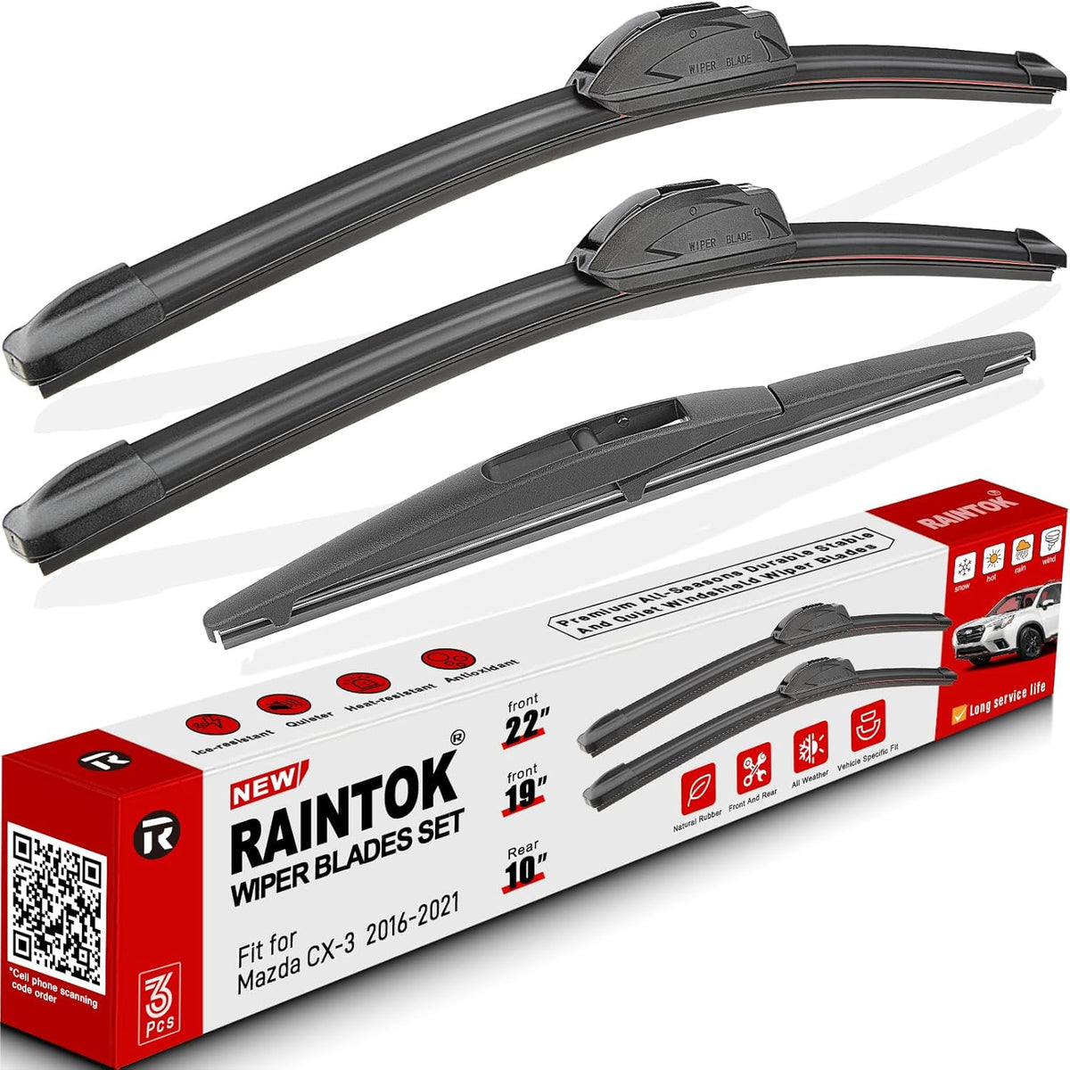 Windshield Wiper Blades Replacement for Mazda CX3 CX-3 2016 2017 2018 2019 Original Factory Quality Front Rear Wipers Blade Set for My Car - 22" 19" 10" (Pack of 3)
