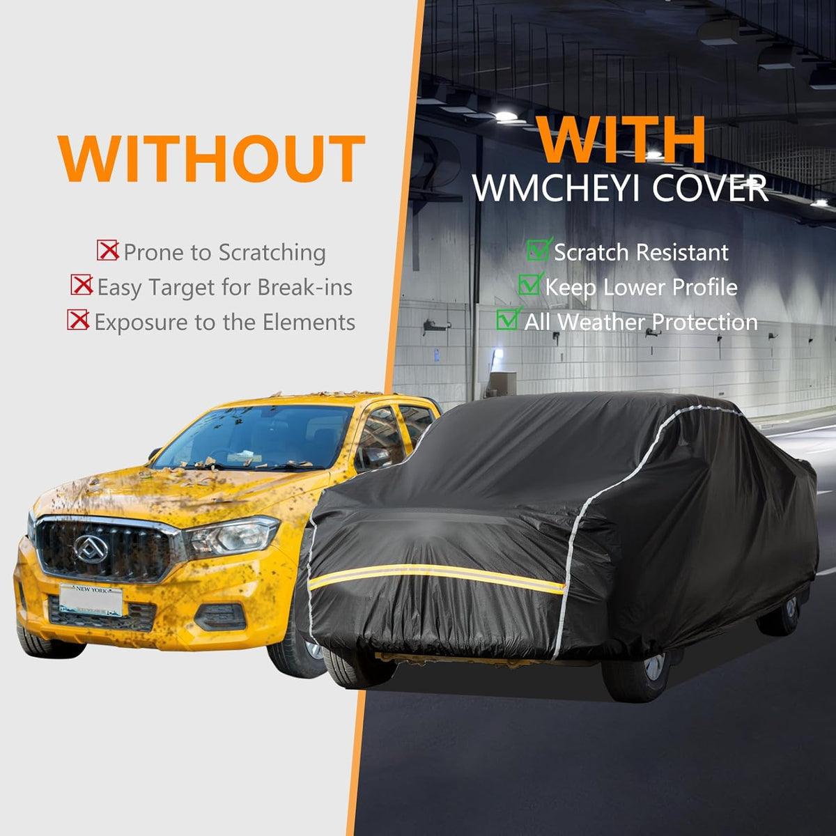 Pickup Truck Cover Waterproof All Weather, Outdoor Sun UV Rain Pickup Protection,6 Layer Heavy Duty Truck Cover, Length Up to 246 Inch(246"*79"*78")