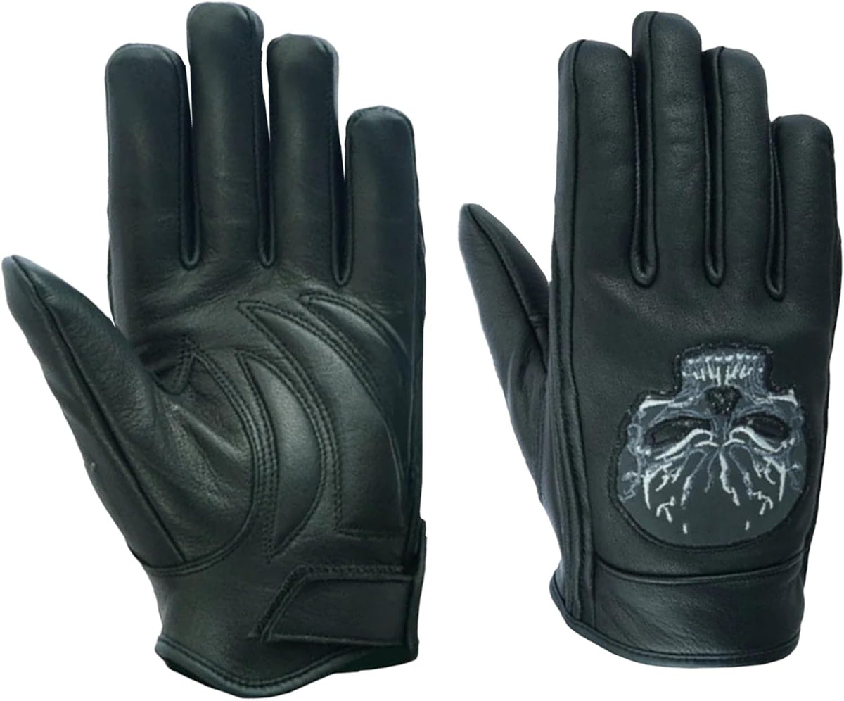 Daniel Smart Men's Motorcycle Leather Gloves with Reflective Skull Short Glove & Touch Screen Fingertips