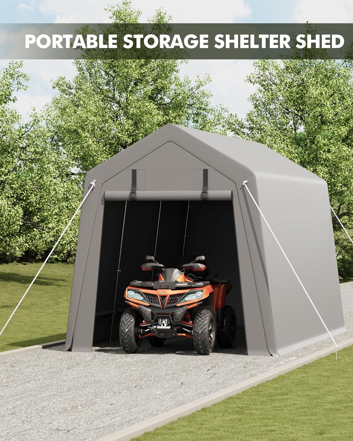 10 x 15 ft Carport Storage Shed, Portable Garage with Roll-up Zipper Door, Heavy Duty Waterproof Tarp, Storage for Motorcycle, Bike, Firewood, Garden Tools