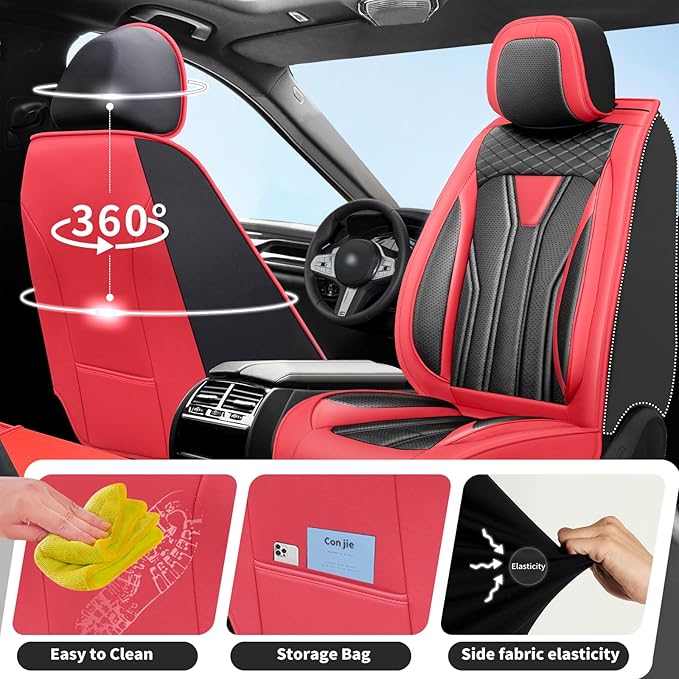 Fit CRV Car Seat Covers Premium Leather for Honda CRV cr-v 2011-2025 2026. Waterproof， Breathable, Scratch-Resistant & All-Weather Seat Cushion Protector (Front Seat,Red&Black)