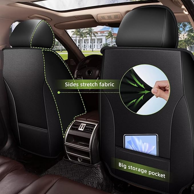 AOMSAZTO Car Seat Covers Fit for Mitsubishi Outlander 2007-2025 2026 Seat Cover 5-Seater Full Set Waterproof Faux Leather Automotive Auto Interior Protector Cushion(5 Seats,Black)