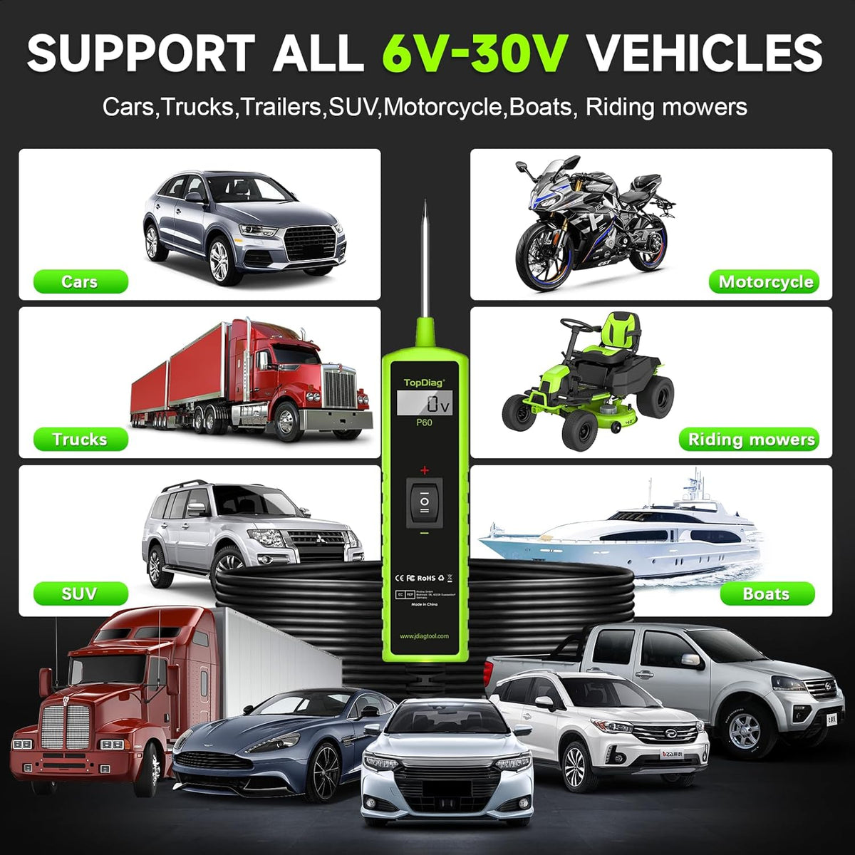12 Volt Test Light Automotive, Power Circuit Probe Kit, 6V - 24V Car Fuse Tester, Voltage Tester 0.3v-70v, AC DC Outlet Tester, Automotive Short Circuit Finder, P60