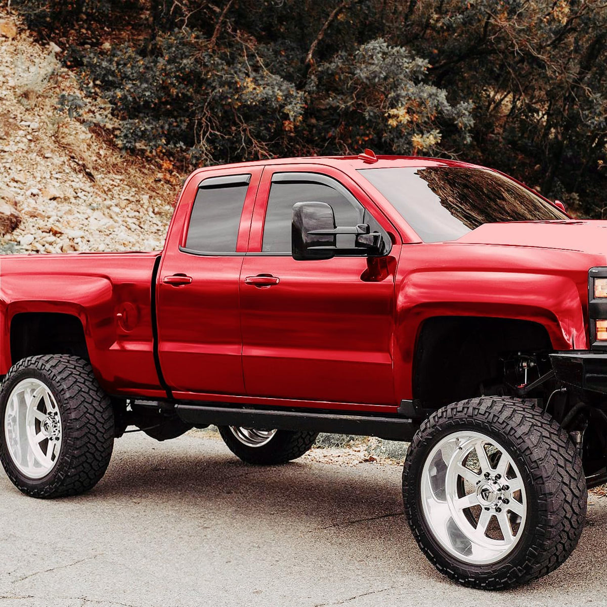 Voron Glass in-Channel Extra Durable Rain Guards for Trucks Chevrolet (Chevy) Silverado/GMC Sierra 2014-2018 Double Cab, Window Deflectors, Vent Window Visors, 4 Pieces - 230092