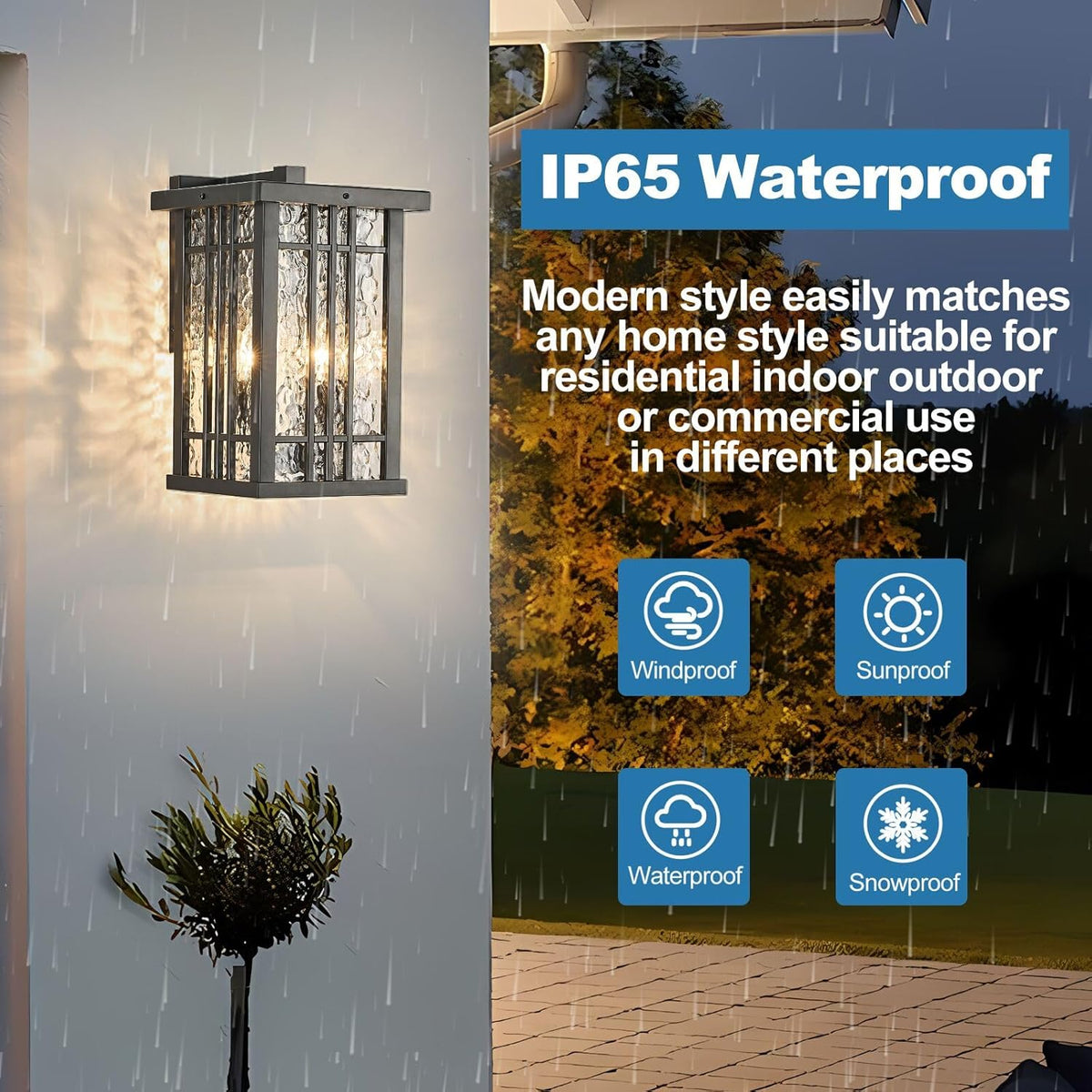 2-Light Outdoor Wall Light E26 Base Metal Frame - Black Exterior Waterproof Lanterns with Clear Glass, Porch Wall Mount Lighting for Garage, Patio(Bulb not Included)