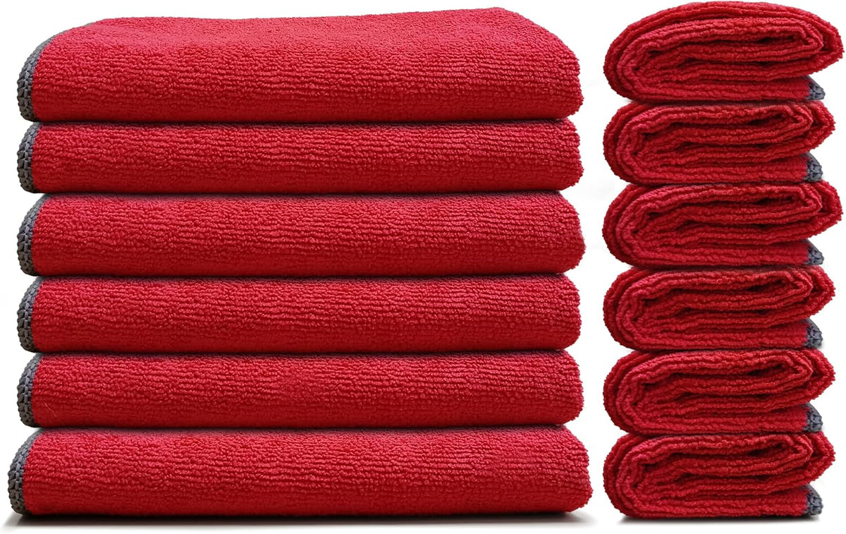 EvaClean Premium Microfiber Cleaning Cloth 16"x16" - Reusable, Washable, Non-Scratch, Microfiber Towels for Cleaning, Dusting, Polishing, High Absorbency & Durability, Red, 12-Pack