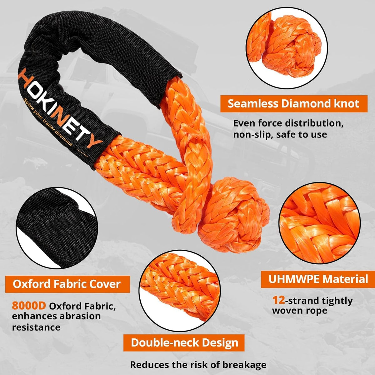Kinetic Recovery Tow Rope: 1.26" x 30ft 55000LBS Snatch Strap with Soft Shackles Heavy Duty Offroad Towing Straps Kit for Trucks SUV UTV ATV Tractor Car Jeep - Blue