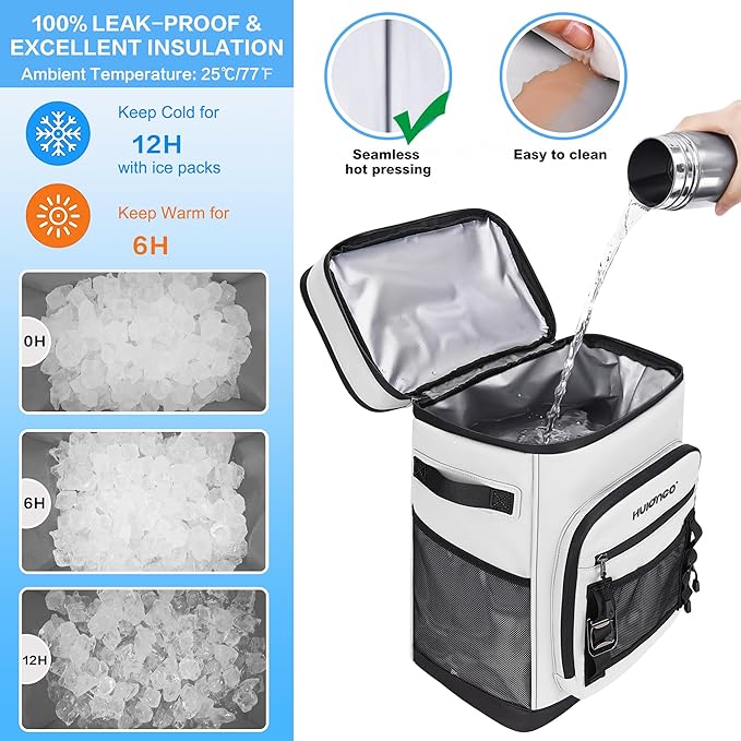 Large Waterproof Insulated Cooler Backpack for Men & Women, Leak Proof Cooler Backpack for Camping, Beach, Fishing, Picnic, Travel, Outdoor, 30L, 48Cans