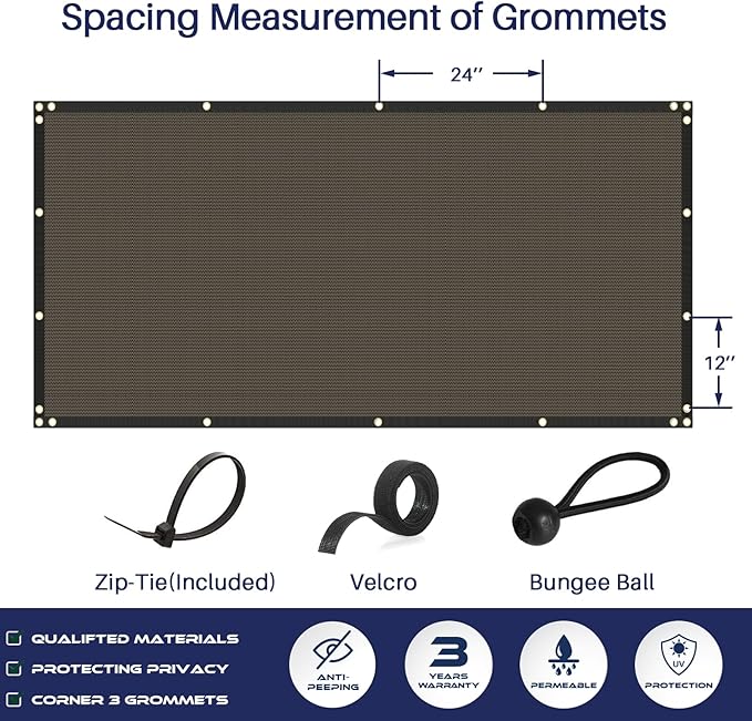 Windscreen4less Privacy Fence Screen Heavy Duty Windscreen Fencing Mesh Fabric Shade Net Cover with Brass Grommtes for Outdoor Wall Garden Yard Pool Deck, 8'x32' Brown