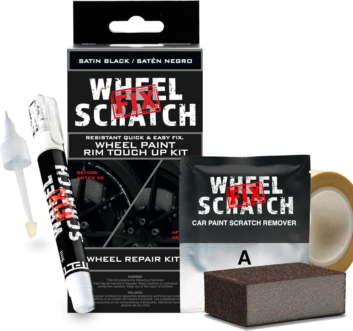 Matte Black Rim Touch Up Paint Kit, Car Wheel Scratch Repair Kit, Wheel Touch Up Paint Pen, curb rim repair kit, curb rash repair kit, Universal Rim Alloy Wheel Paint Black (Matte Black Satin)