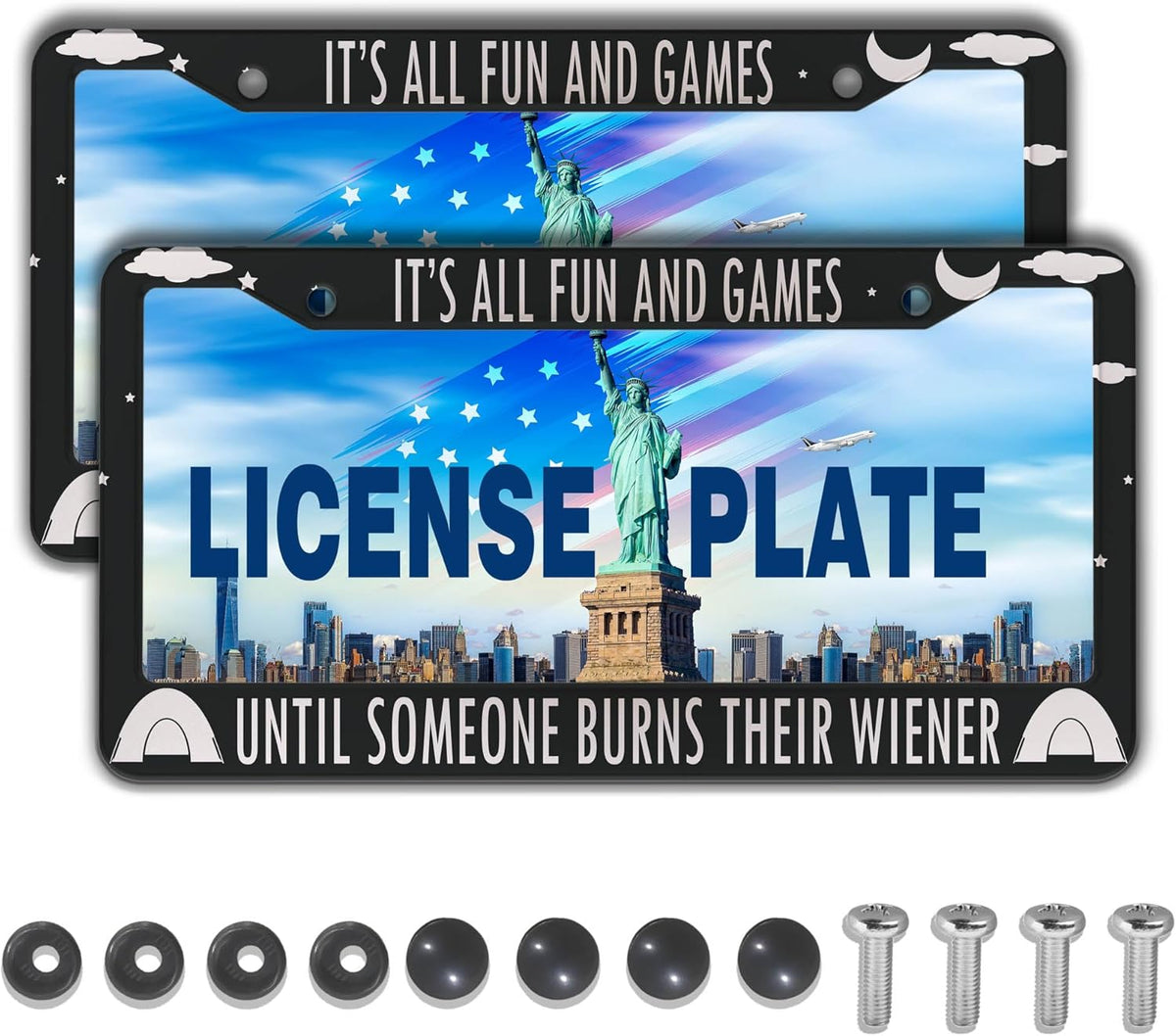 License Plate Frames License Plate Covers It’s All Fun and Games Until Someone Burns Their Wiener Camping Aluminum Metal Car Accessory 2 Pack with Screw Covers Set