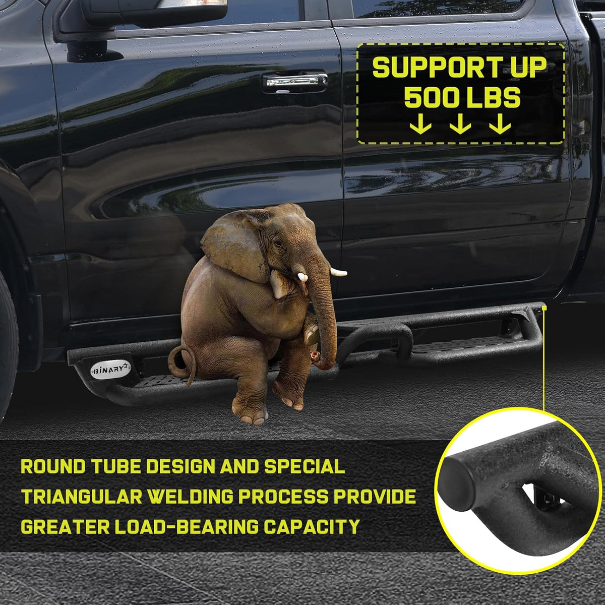BINARY STAR Running Boards Compatible with Vehicle 2022-2025 Toyota Tundra CrewMax Cab, 6 Inch Tundra Two-Stair Side Steps Nerf Bars, Black Step Bars Step Rails, Running Boards