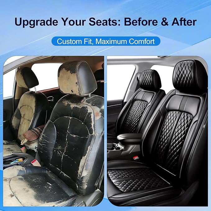 Fit Equinox Car Seat Covers for Select Chevrolet/Chevy Equinox 2007-2026 - Premium Full Coverage Leather, Airbag Compatible, Waterproof & All Weather Seat Cushion Protector, Full Set, Black