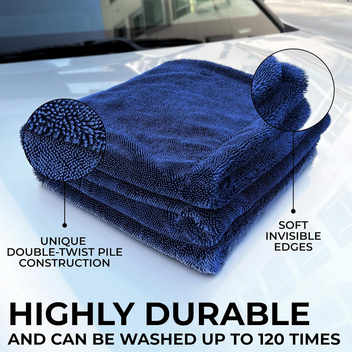 Large Car Drying Towel, 1300 GSM Professional Car Towel with Double Twisted Loop,Super Absorbent Large Microfiber Drying Towels for Cars, Trucks, SUVs - 20"x26", Navy
