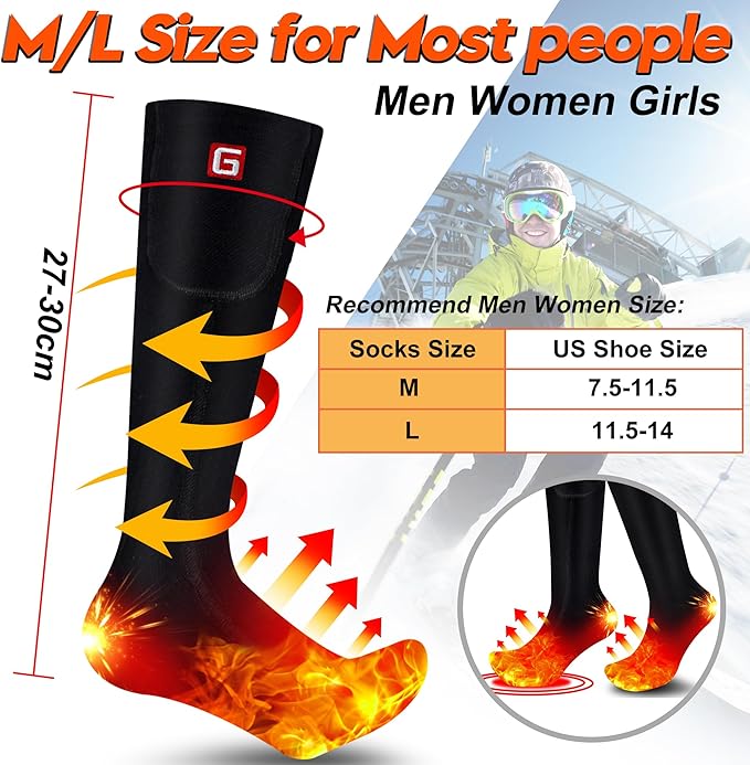 Autocastle Heated Socks for Men Women - Rechargeable Battery Electric Socks for Chronically Cold Feet - Winter Warm Thermal Washable Unisex Foot Warmer for Hunting Skiing Cycling
