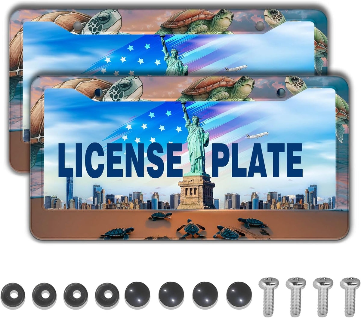 License Plate Frames Multicolor Fun License Plate Frame Protector Turtle Beach and Ocean Universal Aluminum Car Accessory 2 Pack with Screw Covers Set