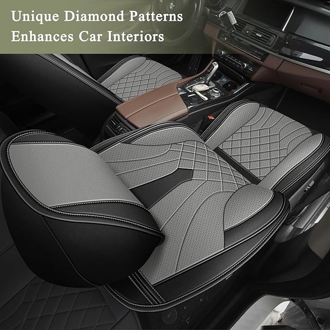 Car Seat Covers Front Pair for Subaru Ascent 2019-2024 2025 2026: Breathable Perforated Leather Seat Cover (Black&Grey)
