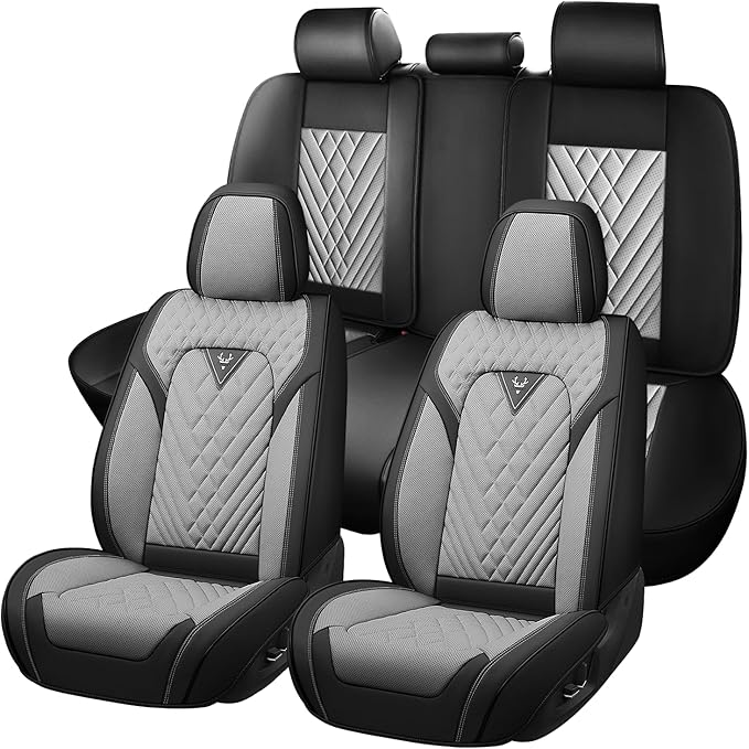 Truck Seat Covers for Ram 3500 2009-2026, Waterproof Premium Leather Full Coverage Car Seat Cover, Muscle Sport Style Auto Interior Seat Cover Sets (Full Set/Black Gray)