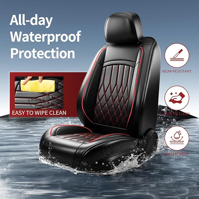 Fit TL Car Seat Covers for Acura TL 2004-2014 - Premium Leather, Waterproof, All-Weather, Airbag Compatible, Anti-Slip, Breathable, Easy Install, Seat Protectors, Full Set, Redline