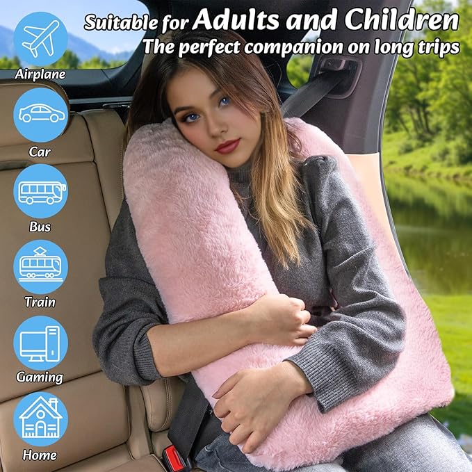 Travel Pillow, Car Pillow for Kids & Adults - Ergonomic Travel Pillows Sleeping Aid for Neck & Body Support, Car Travel Essentials Pillow on Road Trips-Gray (Green)