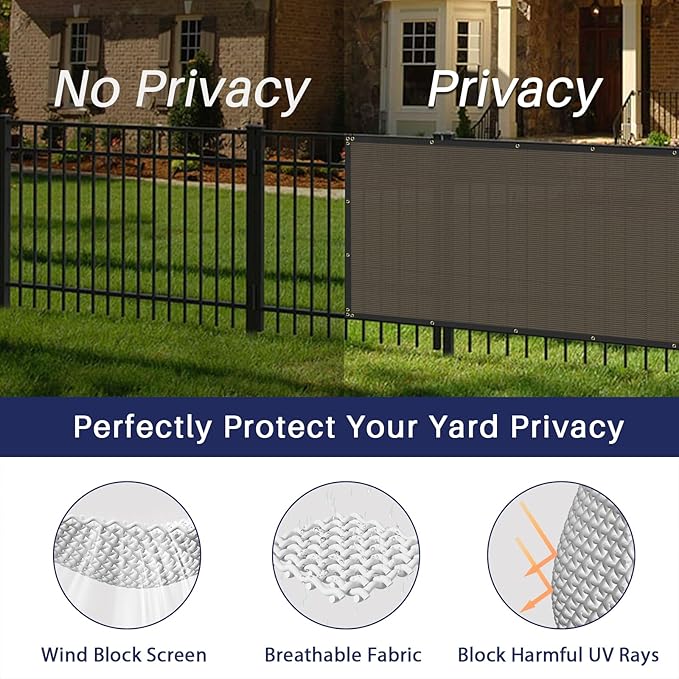 Windscreen4less Privacy Fence Screen Heavy Duty Windscreen Fencing Mesh Fabric Shade Net Cover with Brass Grommtes for Outdoor Wall Garden Yard Pool Deck, 8'x130' Brown