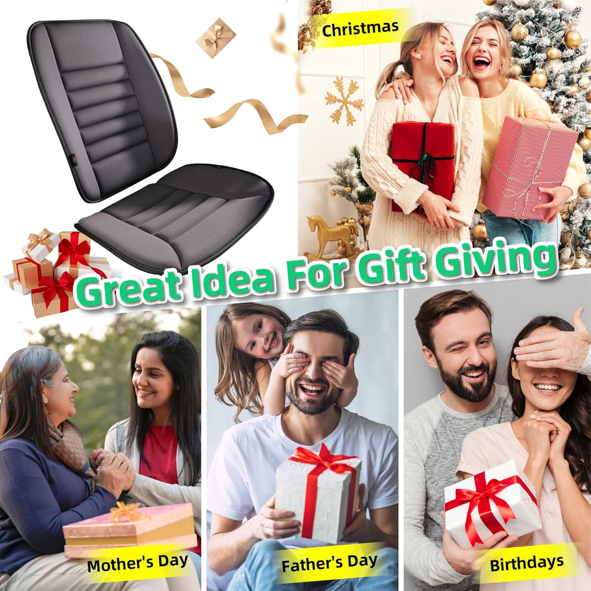 kingphenix Car Seat Cushion with Back Support Pillow: Enhanced Comfort Memory Foam Design for Pain Relief, Ideal for Drivers and Office Use - Ergonomic Lumbar Comfort for Long Sitting - Dark Grey