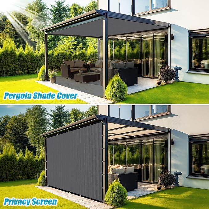 Amagenix 90% Shade Fabric 9'X 15' Gray Sun Shade Cloth with Grommets for Pergola Replacement Shade Cover Canopy, Heavy Duty, Cable Zip Ties Included (We Customized)