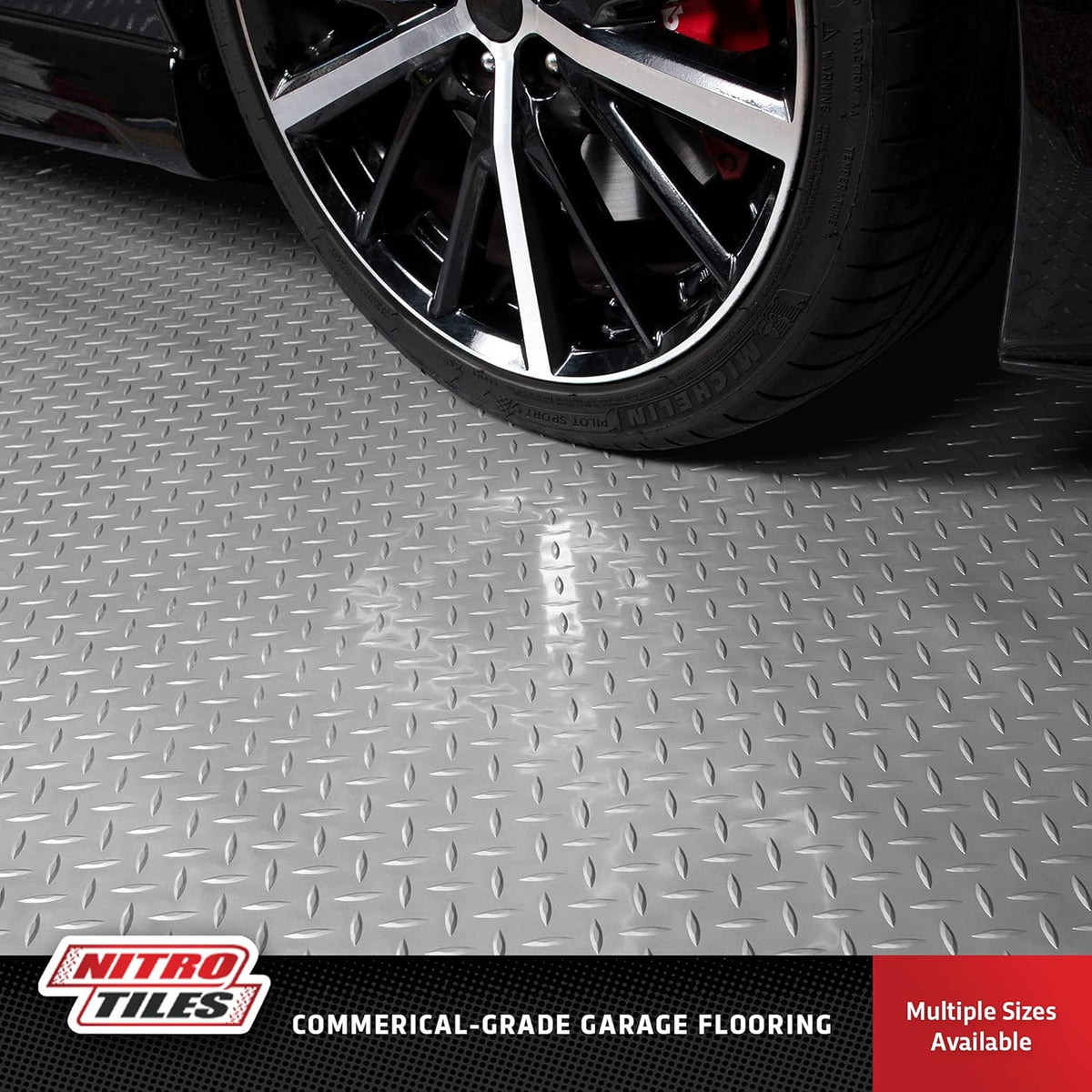 IncStores 2.5mm Thick Commercial-Grade Nitro Roll Garage Floor Mat | Flexible Vinyl Floor Mat for a Stronger and Safer Garage, Workshop, or Trailer | Diamond-Plate, Midnight Black, 10' x 25'