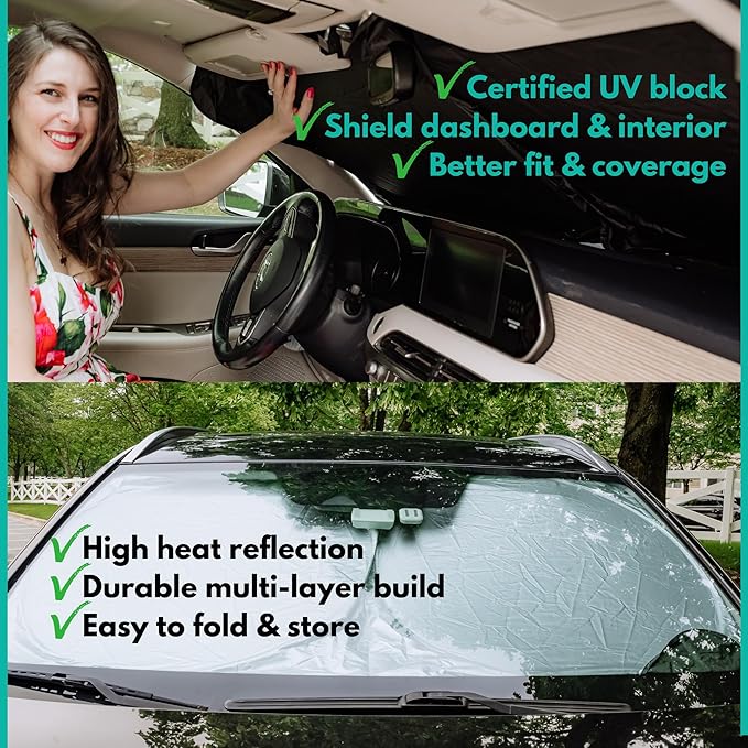 Windshield Sun Shade -Certified 99.87% UVB & 99.02% UVA Car Sun Shade. Award Winning Sunshade - Patented Technology | Compatible for Rivian R1S (2022-2026) | Car Shades by Kinder Fluff