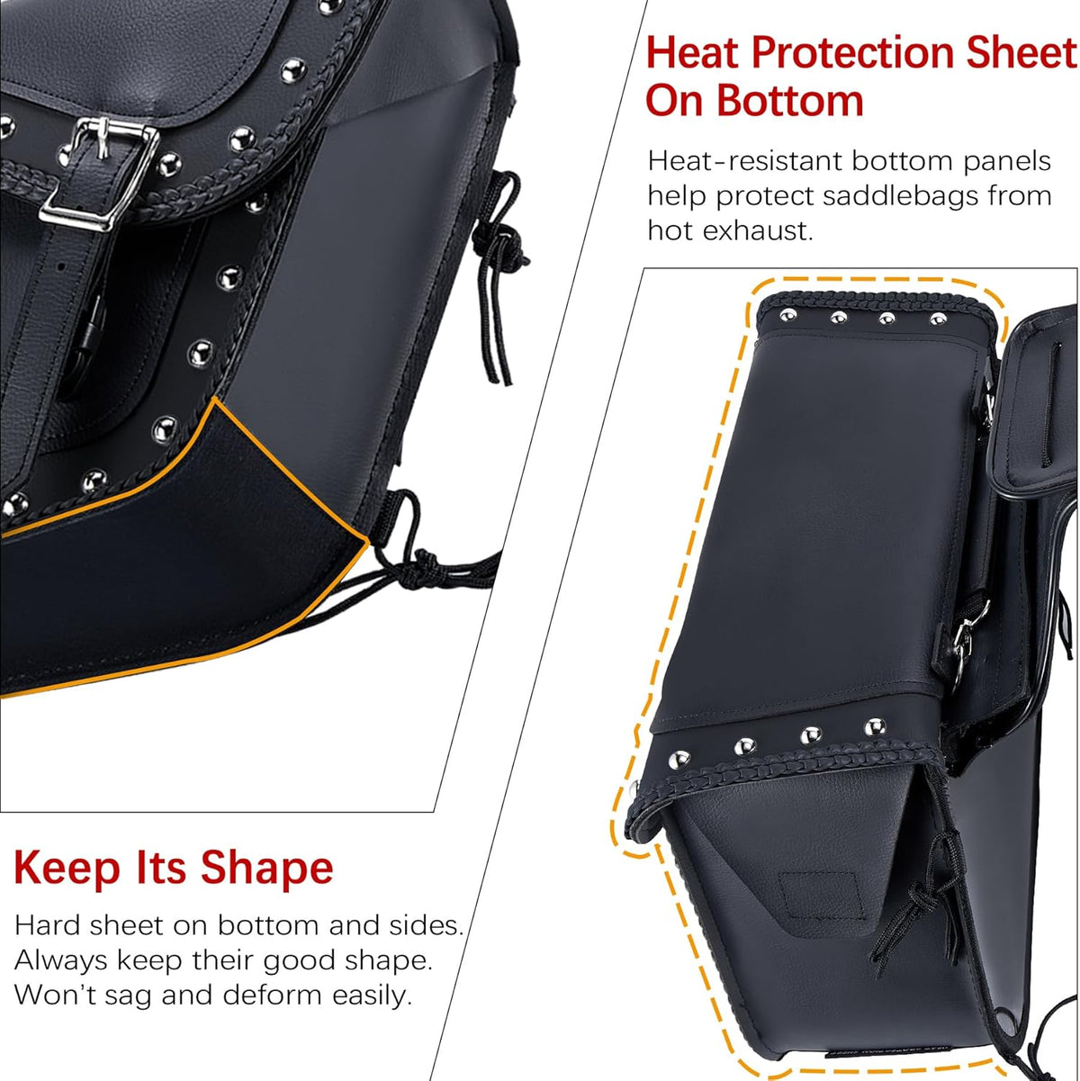 Dream Apparel Naked Cowhide Leather Motorcycle Saddle Bags Studded Throw Over Saddlebags, Motorcycle Side Bags for Honda Shadow Sportster Softail Dyna V-star (Black, With Studs)