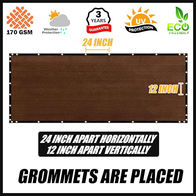 Royal Shade Custom Size 6' x 191' Brown Fence Privacy Screen Windscreen Cover Netting Mesh Fabric Cloth - Cable Zip Ties Included (We Make Custom Size)