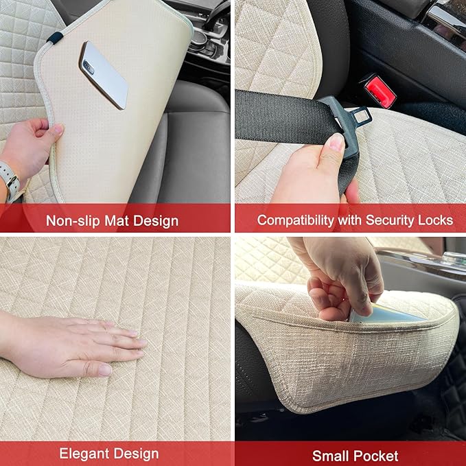 Linen Car Seat Covers Front Seat Covers Breathable Cloth Fabric Car Seat Protector - Universal Fit for Cars, Vans, SUVs, Trucks - 2 Units - Beige