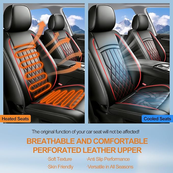 Fit for Accent Seat Covers Compatible with Hyundai Accent 2017-2026 - Waterproof Breathable Leather Automotive Seat Cushions Protector,Airbag Compatible,Full Set 5 Seats(Redline)