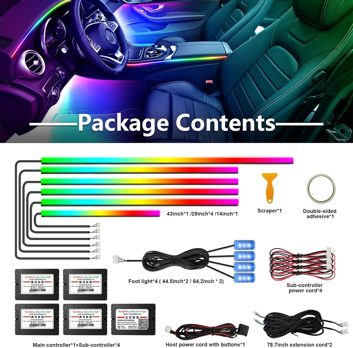WEBUPAR Dreamcolor Acrylic Interior Lights, 10 in 1 LED Strip Lights with APP Control and 213 Color Modes, Car Accessories Decorative Lights, Neon Ambient Lighting Kits