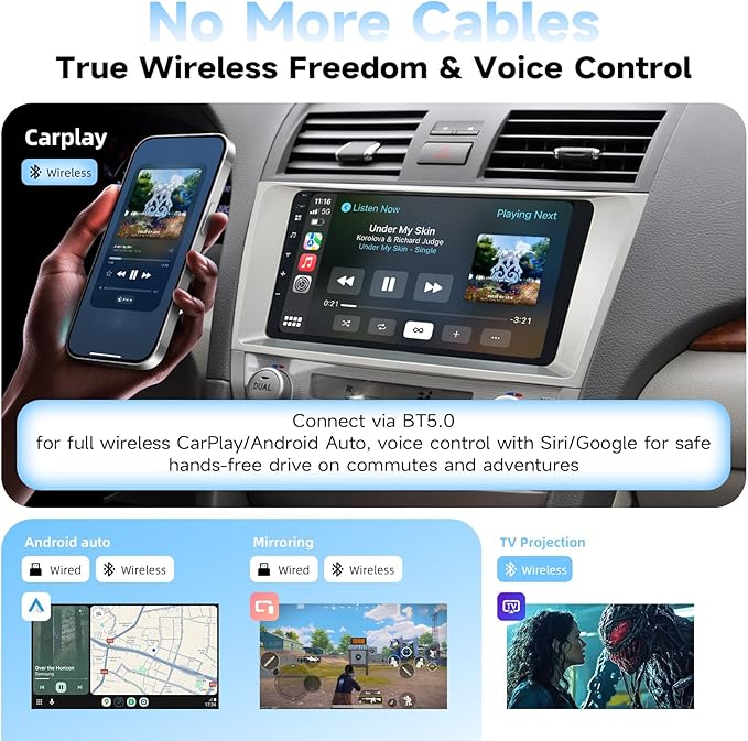 Dasaita 6GB+64GB Car Stereo Radio for Toyota Camry 2007-2011 with Wireless Carplay & Android Auto, Android 13 GPS Navigation Head Unit, 9" QLED Touchscreen, Plug and Play, Voice Control