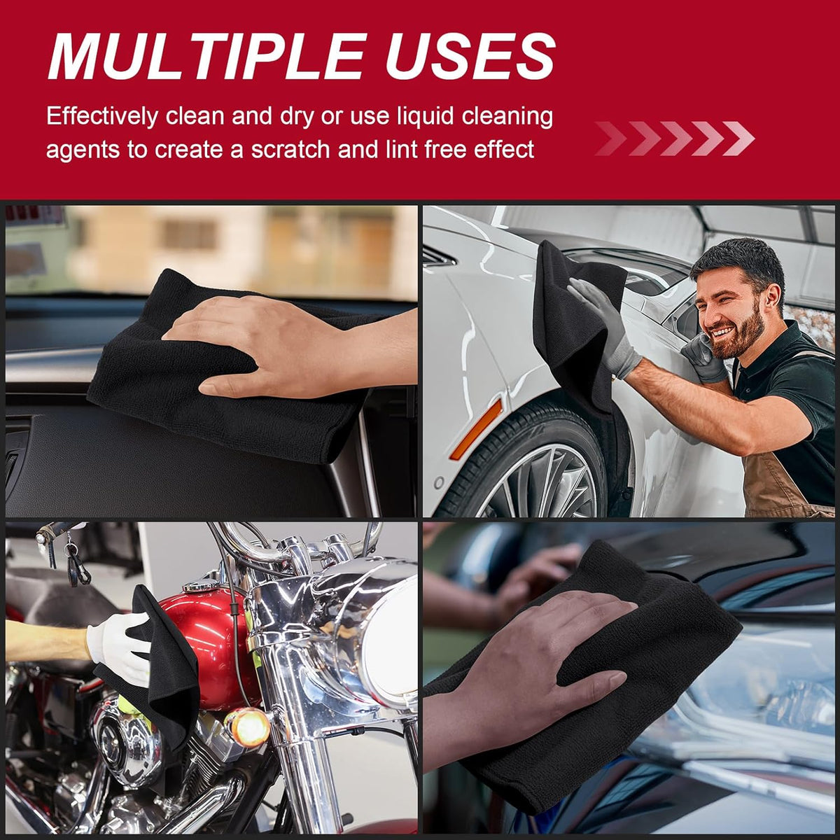 200 Pcs Microfiber Cleaning Cloth 16x16 Inch Microfiber Towels for Car Ultra Absorbent Cleaning Rags Reusable Lint Free Streak Free Detailing Towel for Car Washing Drying Dusting (Black)