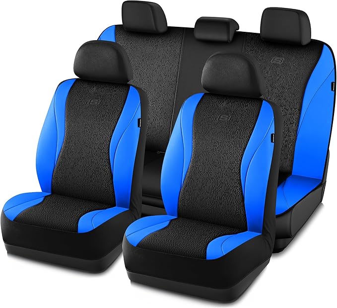 Skechers Car Seat Covers,Leather Seat Covers with GOGA Mat Technology,Waterproof Car Seat Covers Full Sets,Airbag Compatible,Comfort Universal Fit for Most Cars,Vans,Trucks,SUVs,Blue