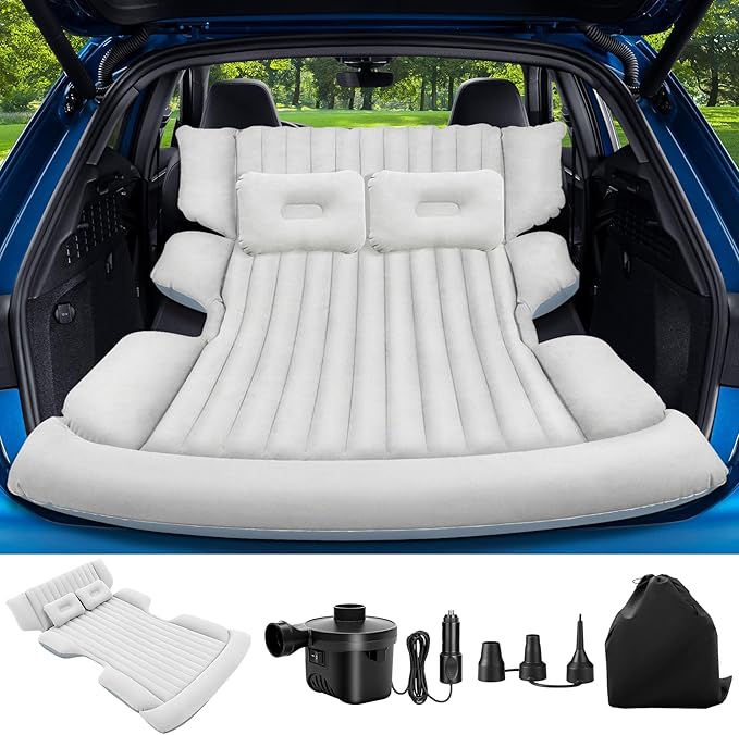 SUV Air Mattress with Air Pump,Thickened Camping Bed with 2 Pillows,Portable Car Air Mattress,Quick Easy Set-Up,Inflatable Bed for car,Durability Car Bed for SUV,Home,Travel,Camping(GreyWhite)