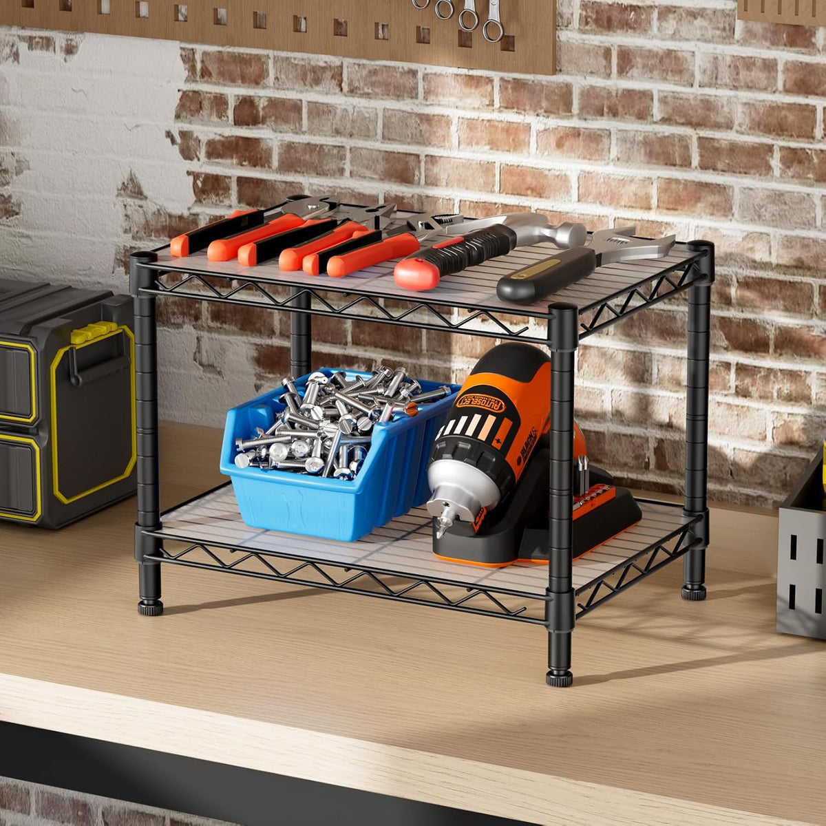 SINGAYE 2 Small Wire Shelves Kitchen Pantry Close Home Organizers and Storage Bathroom Shelf Laundry Room Organization Adjustable Book Metal Garage Shelving Unit